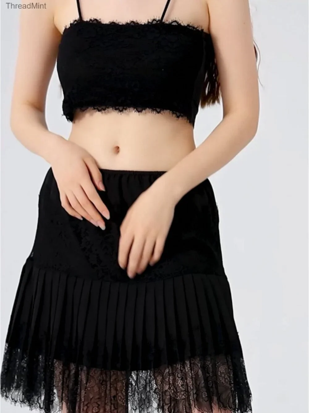 Women Lace Slip Skirt Mini Ruffle Pleated Flowy Y2k Short Skirt